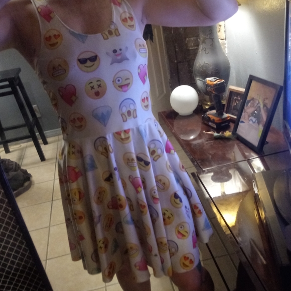Emoji Digital Print Skater Cute Sexy Fun Dress - Picture 6 of 6